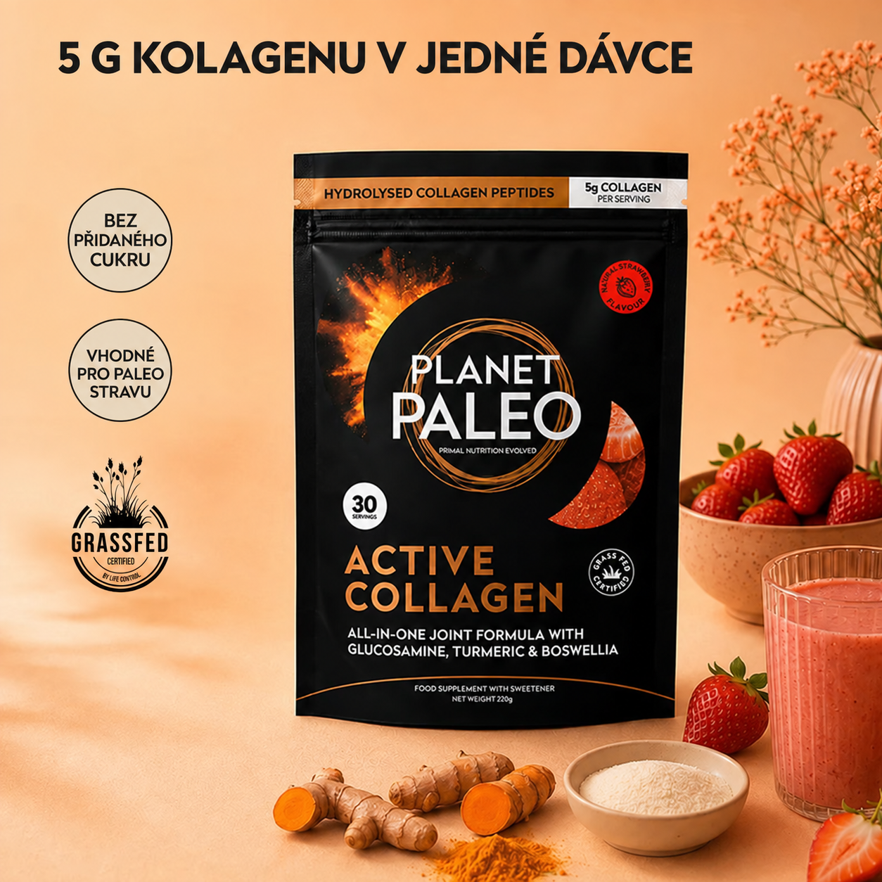 Planet Paleo Active Collagen with 5 g collagen, glucosamine, vitamin C, boswellia and turmeric, 270 g